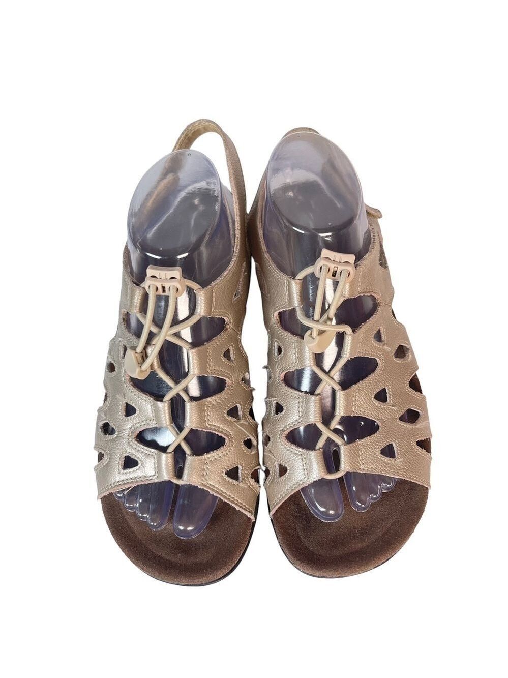ABEO Gold Metallic Gladiator Sandals Bio System Hook Loop Comfort Women 9.5